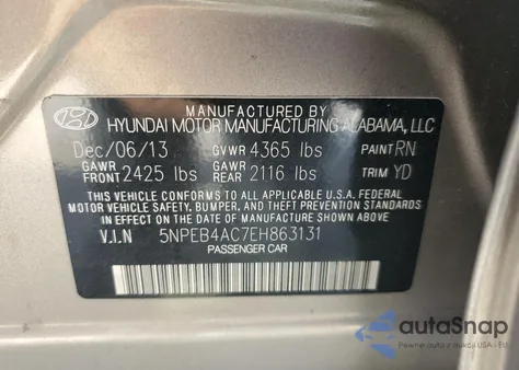 2014 Hyundai Sonata Gls из США, поврежденный, VIN 5NPEB4AC7EH863131